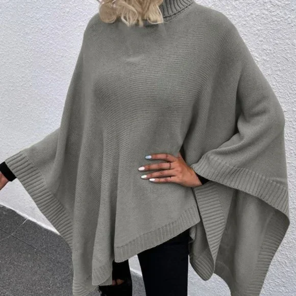 Turtleneck Batwing Sleeve Knit PonchO - Picture 3 of 7